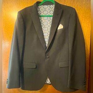 Bespoke Tazzio Europa Men's Blazer Black Sports Coat Size 42R Tetron Silk